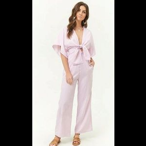 Pinstriped Tie-Front Jumpsuit
